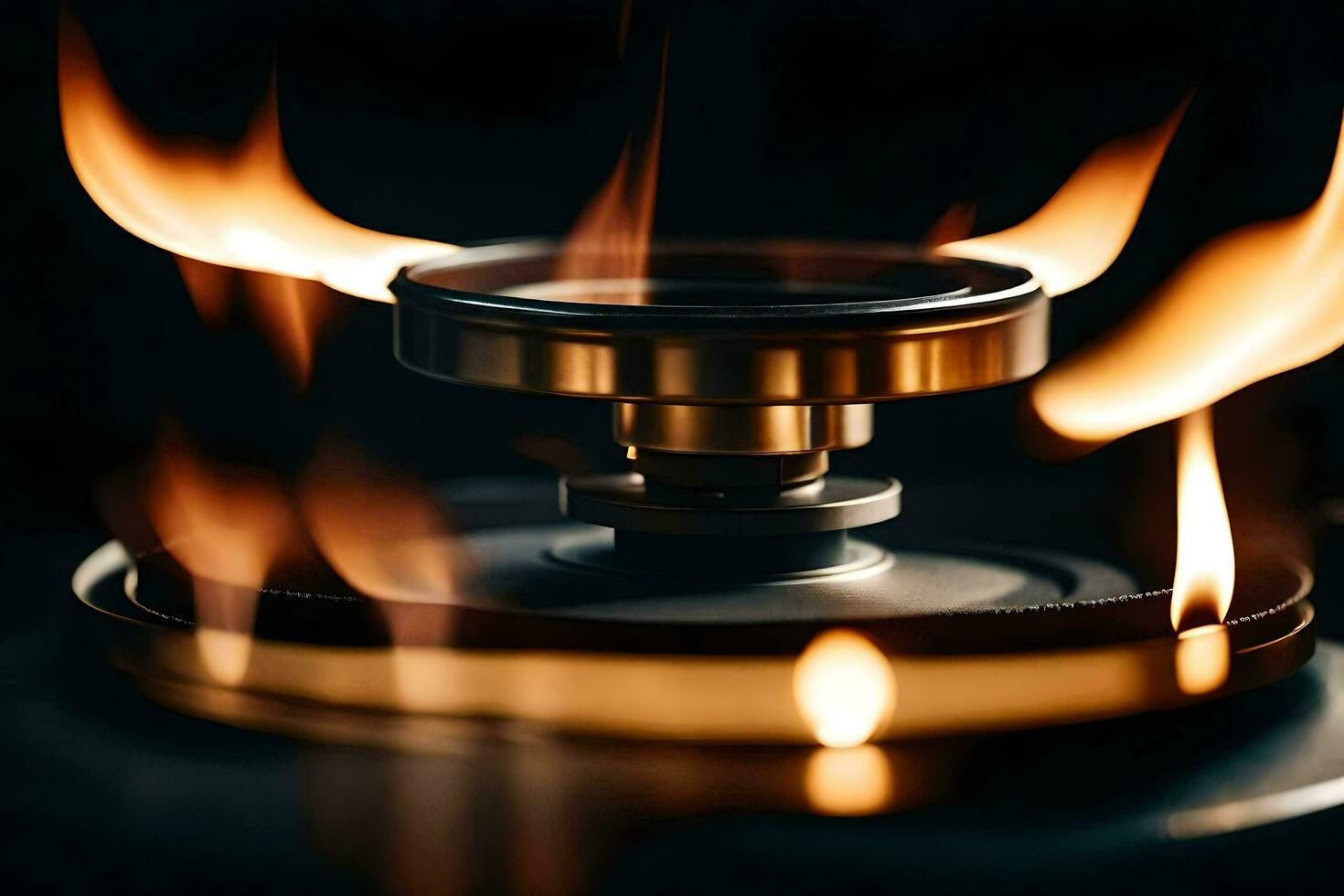 a close up of a stove with flames. AI-Generated photo