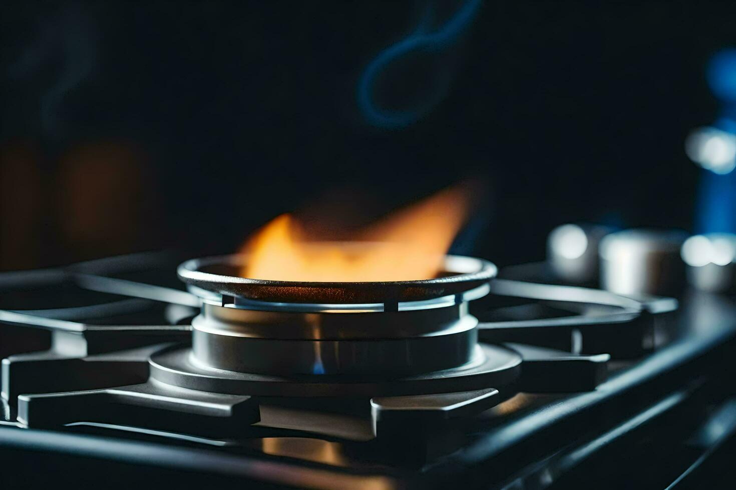 a gas stove with flames on it. AI-Generated photo