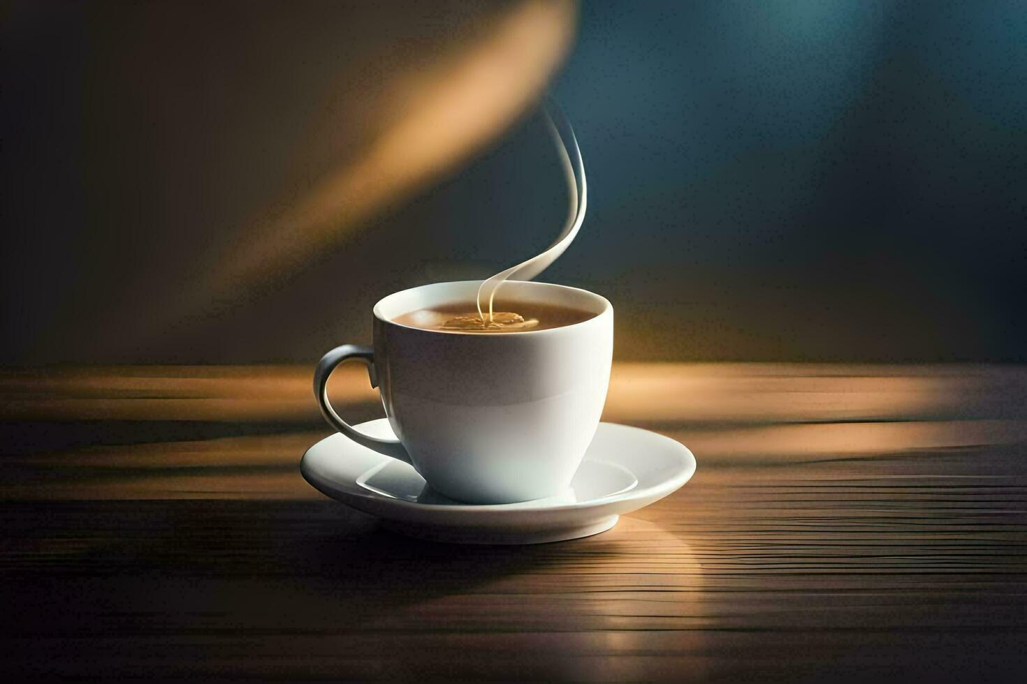 a cup of coffee on a wooden table. AI-Generated photo