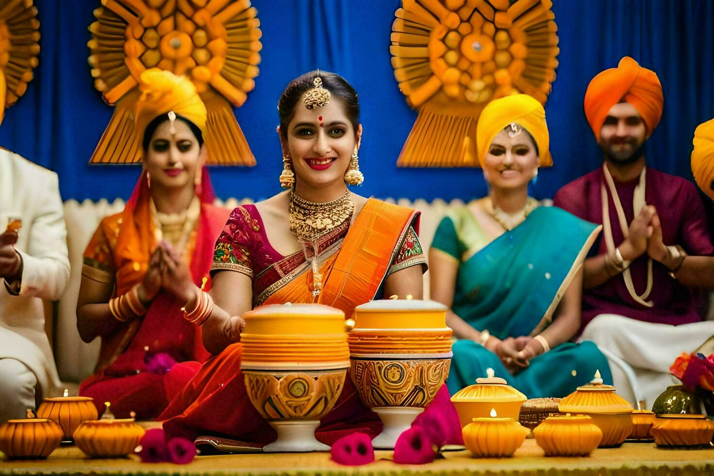 indian wedding ceremony with women in traditional attire. AI-Generated photo