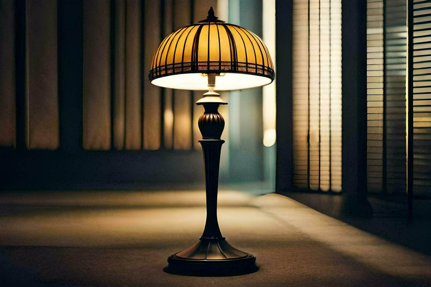 un lámpara es sentado en un mesa en un oscuro habitación. generado por ai foto