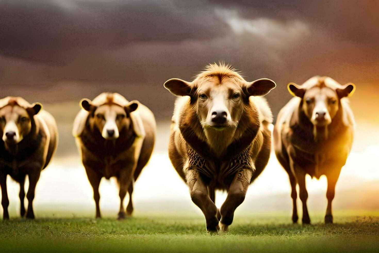 a group of cows walking in a field. AI-Generated photo