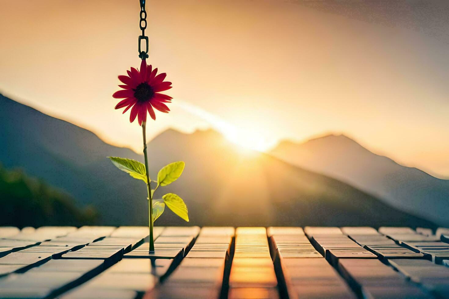 un flor es sentado en parte superior de un ordenador portátil teclado. generado por ai foto