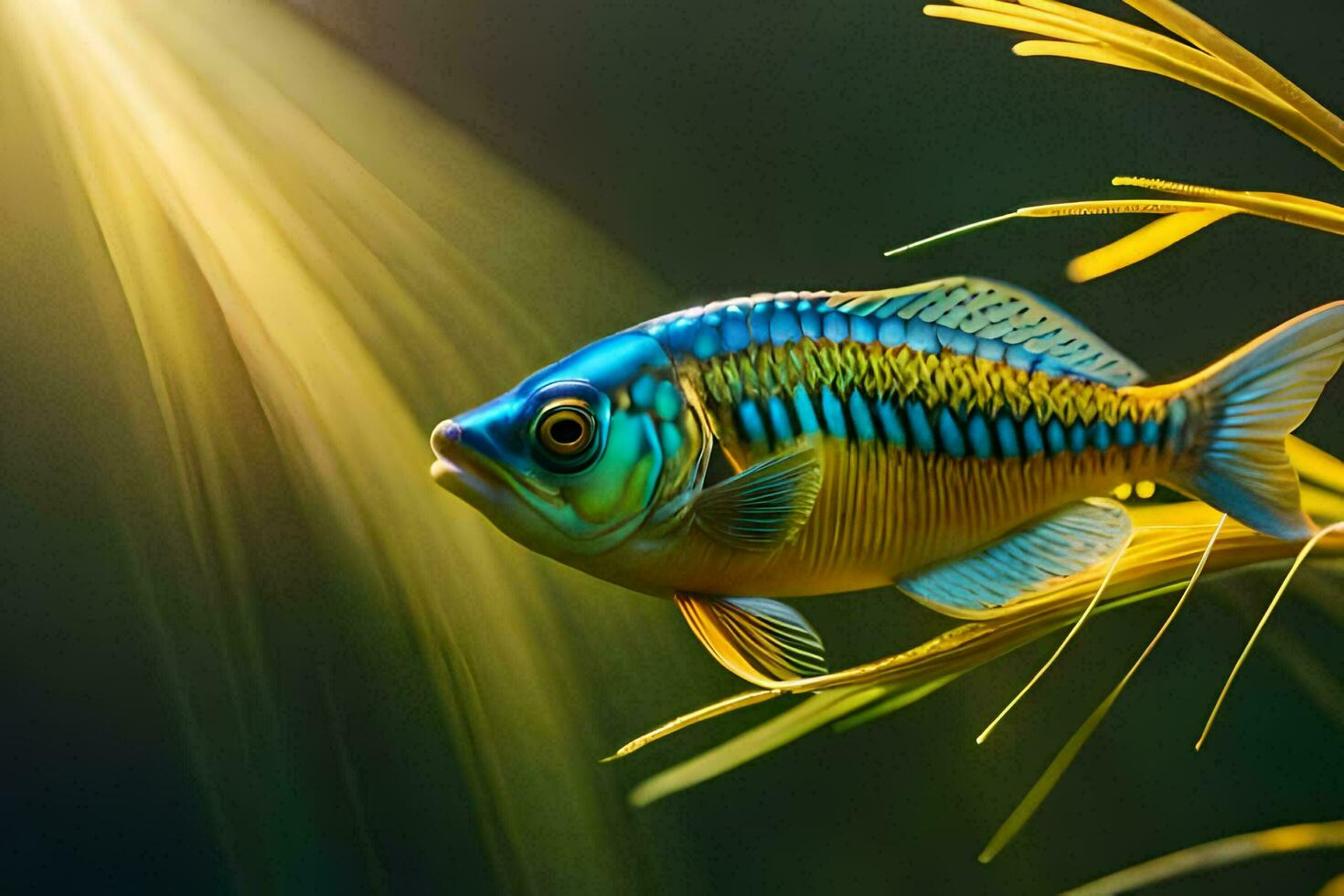 a fish with bright blue and yellow stripes. AI-Generated photo