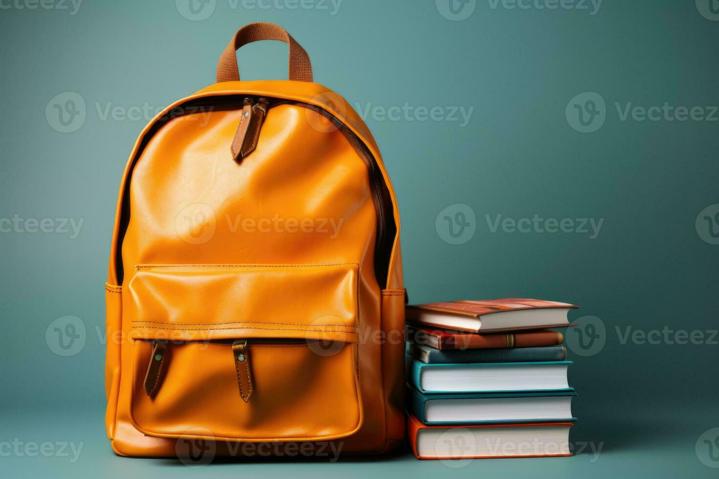 Books and backpack symbolizing education outreach isolated on a gradient background photo