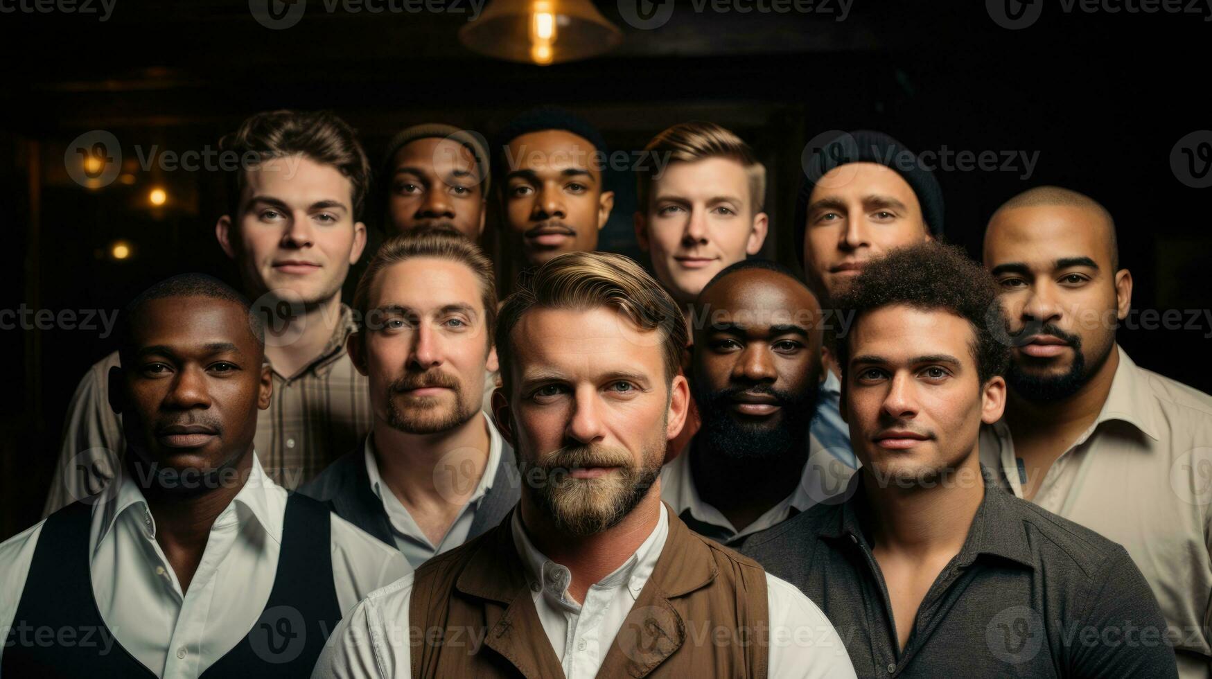 Group of diverse men showcasing variety of facial hair for Movember photo