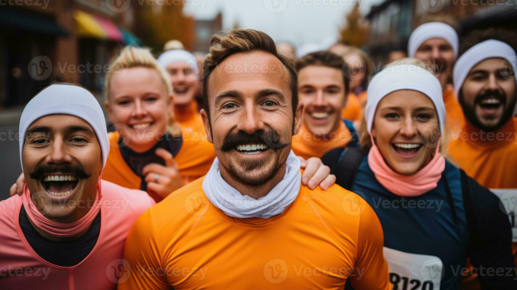 Diverse group participating in a charity run for Movember awareness photo