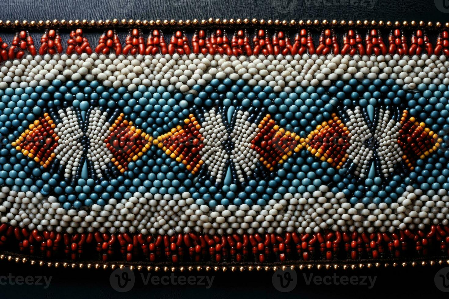 Close up of intricate Native American beadwork background with empty space for text photo