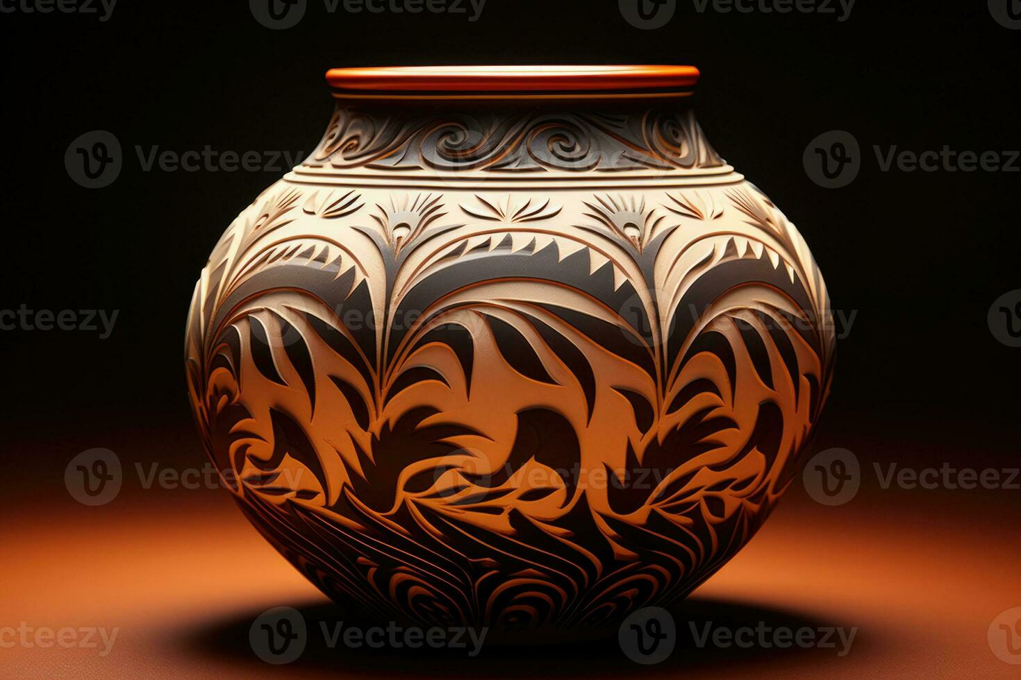 An intricate Native American pottery piece isolated on a gradient background photo