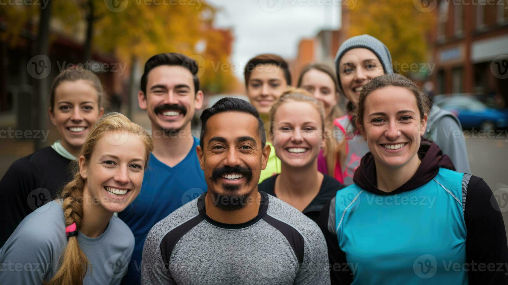 Diverse group participating in a charity run for Movember awareness photo