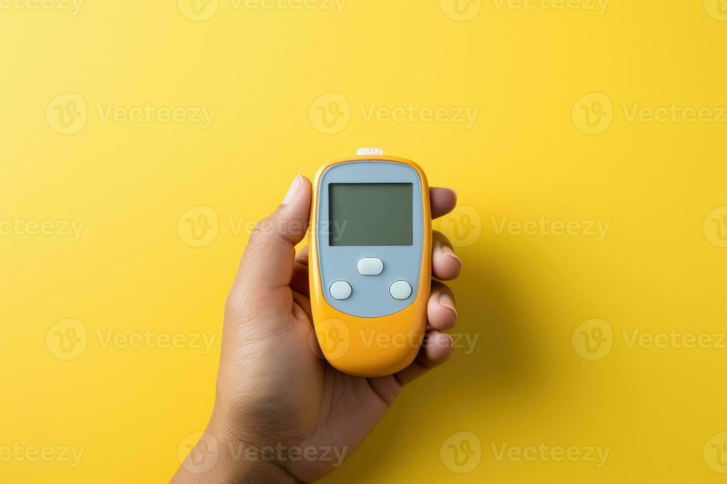 A person checking their blood sugar levels isolated on a gradient background photo