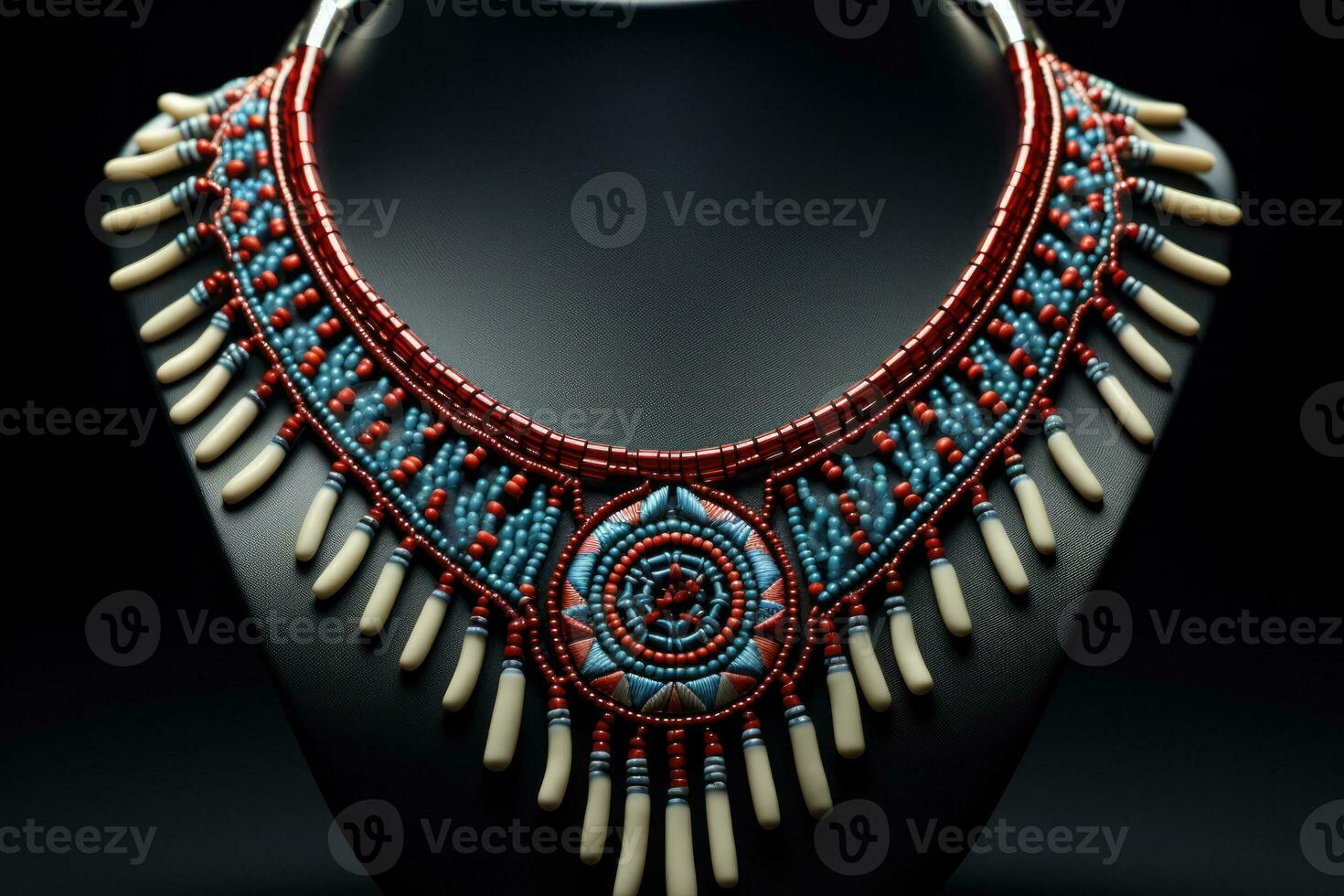 Detailed Native American beadwork necklace isolated on a gradient background photo