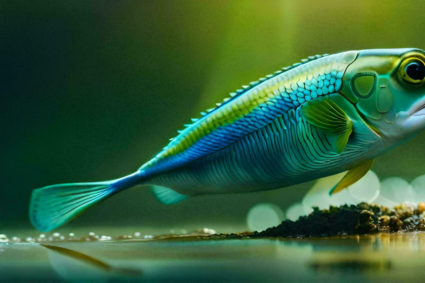 a fish with big eyes and a green body. AI-Generated photo