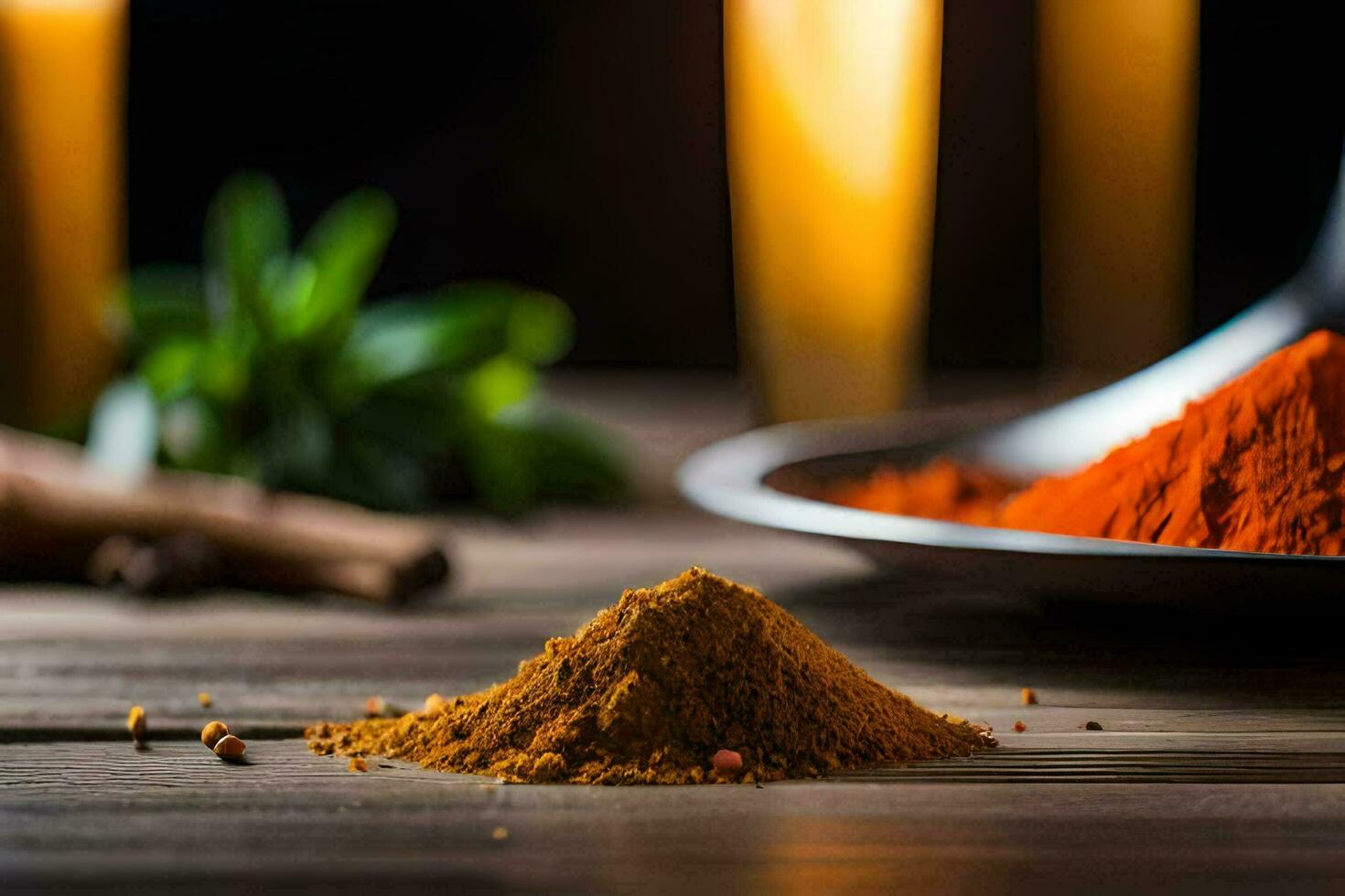 spices and spices on a wooden table. AI-Generated photo