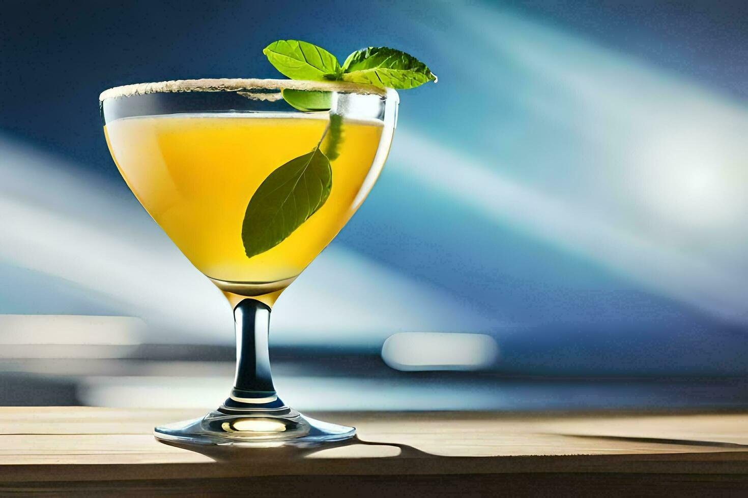 a cocktail with a green leaf on top. AI-Generated photo