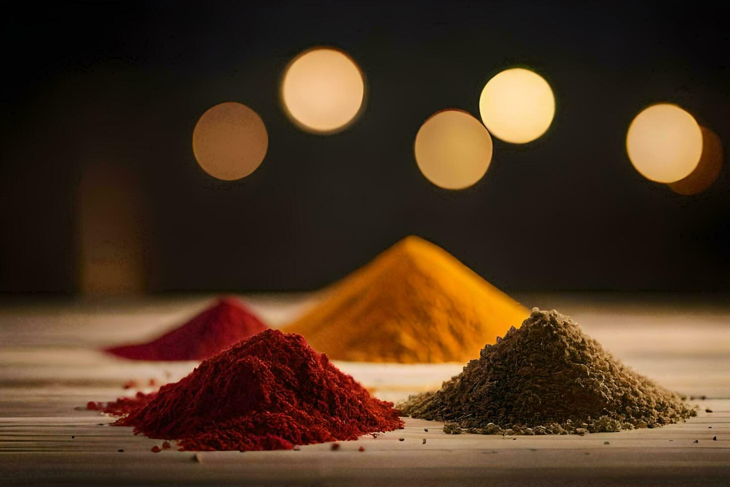 three different types of spices are shown on a table. AI-Generated photo