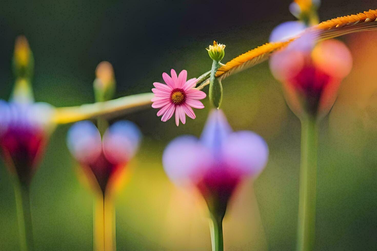 a flower is growing on a stem with a blurry background. AI-Generated photo