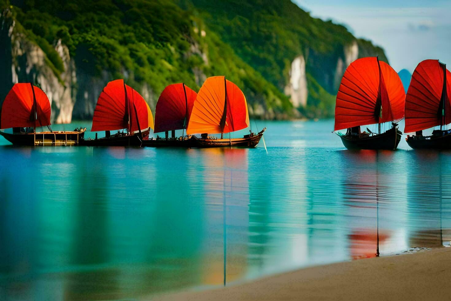 photo wallpaper the sky, water, boats, the sea, the sea, the sea, the. AI-Generated