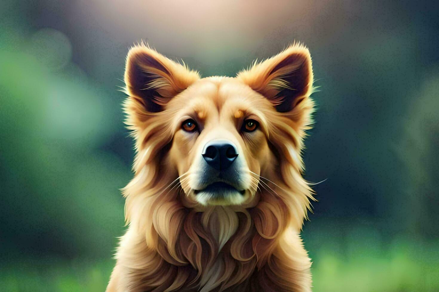 a golden dog is sitting in the grass. AI-Generated photo