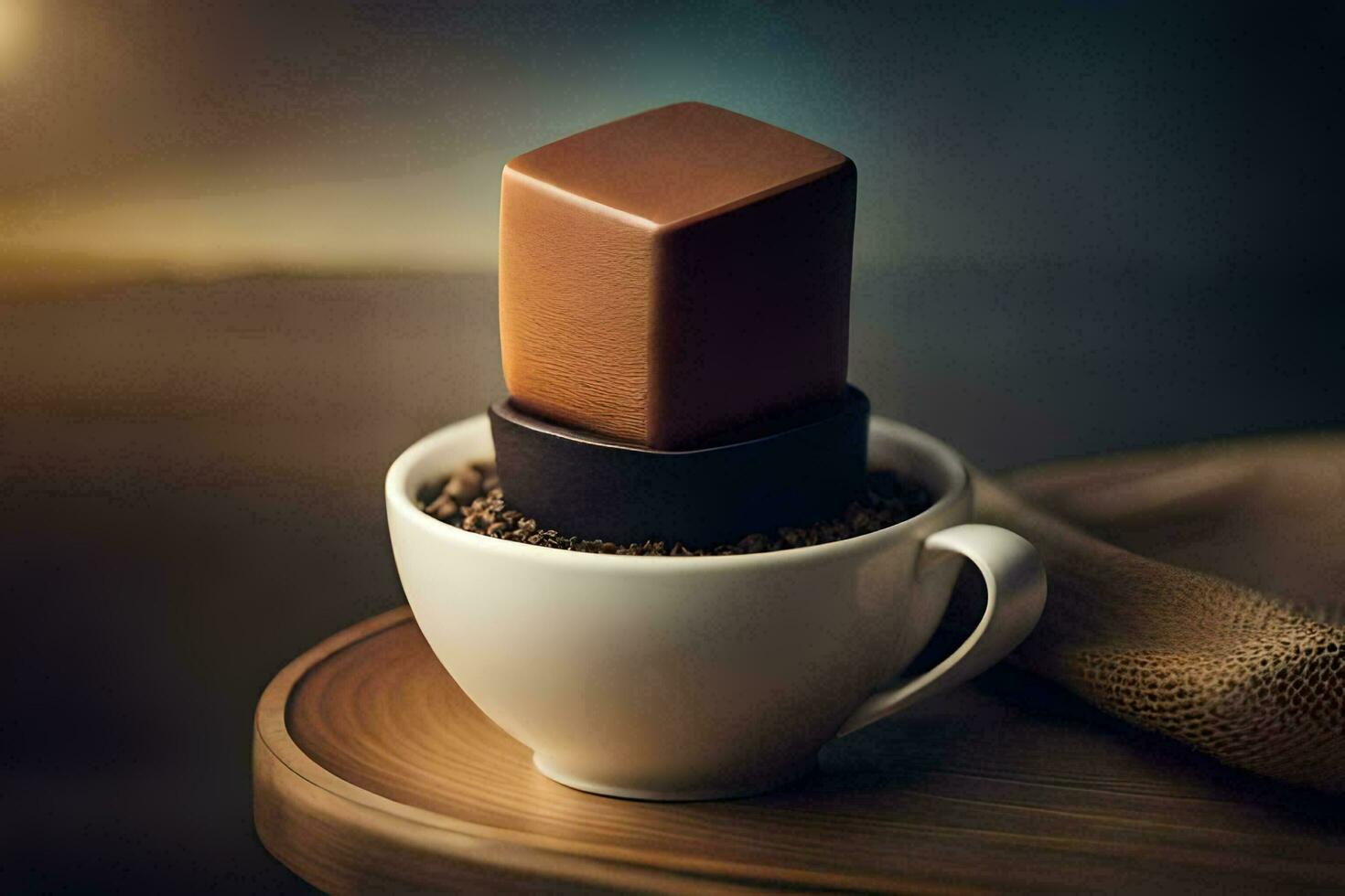 a chocolate bar in a cup of coffee. AI-Generated photo