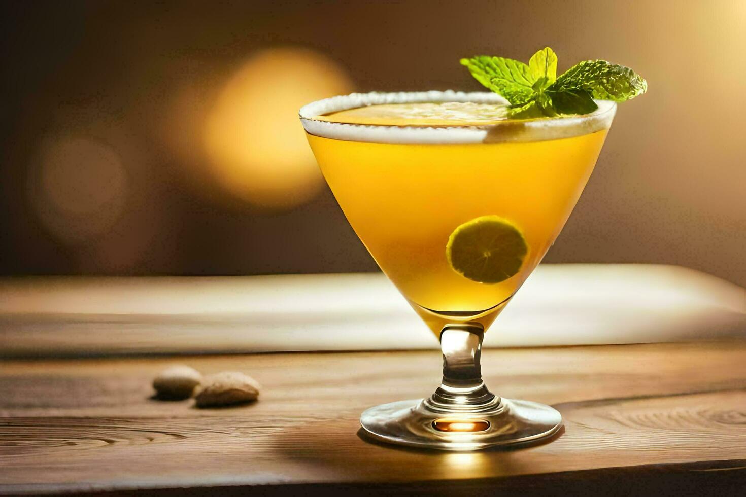 cocktail on a wooden table. AI-Generated photo