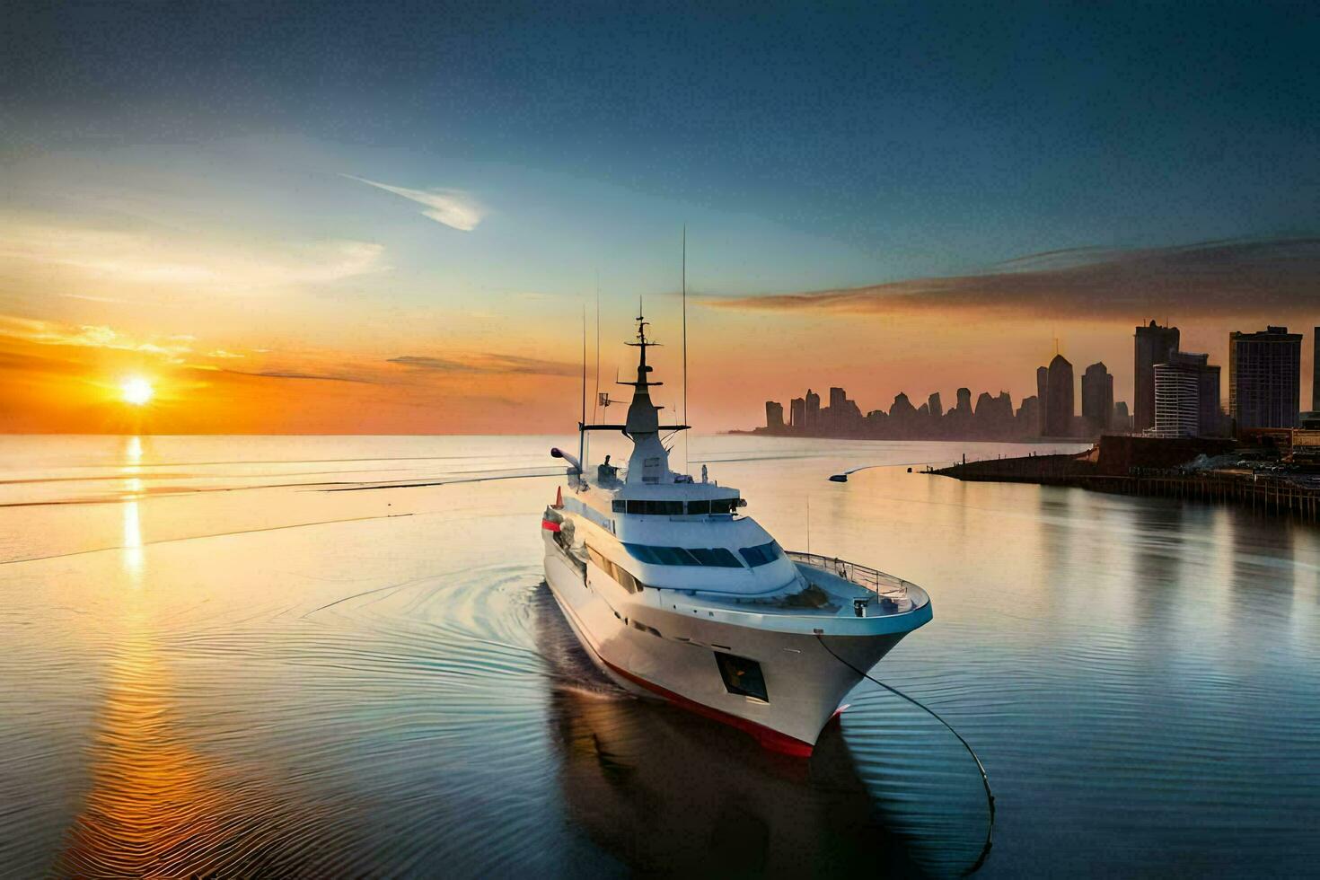 a yacht in the water at sunset. AI-Generated photo
