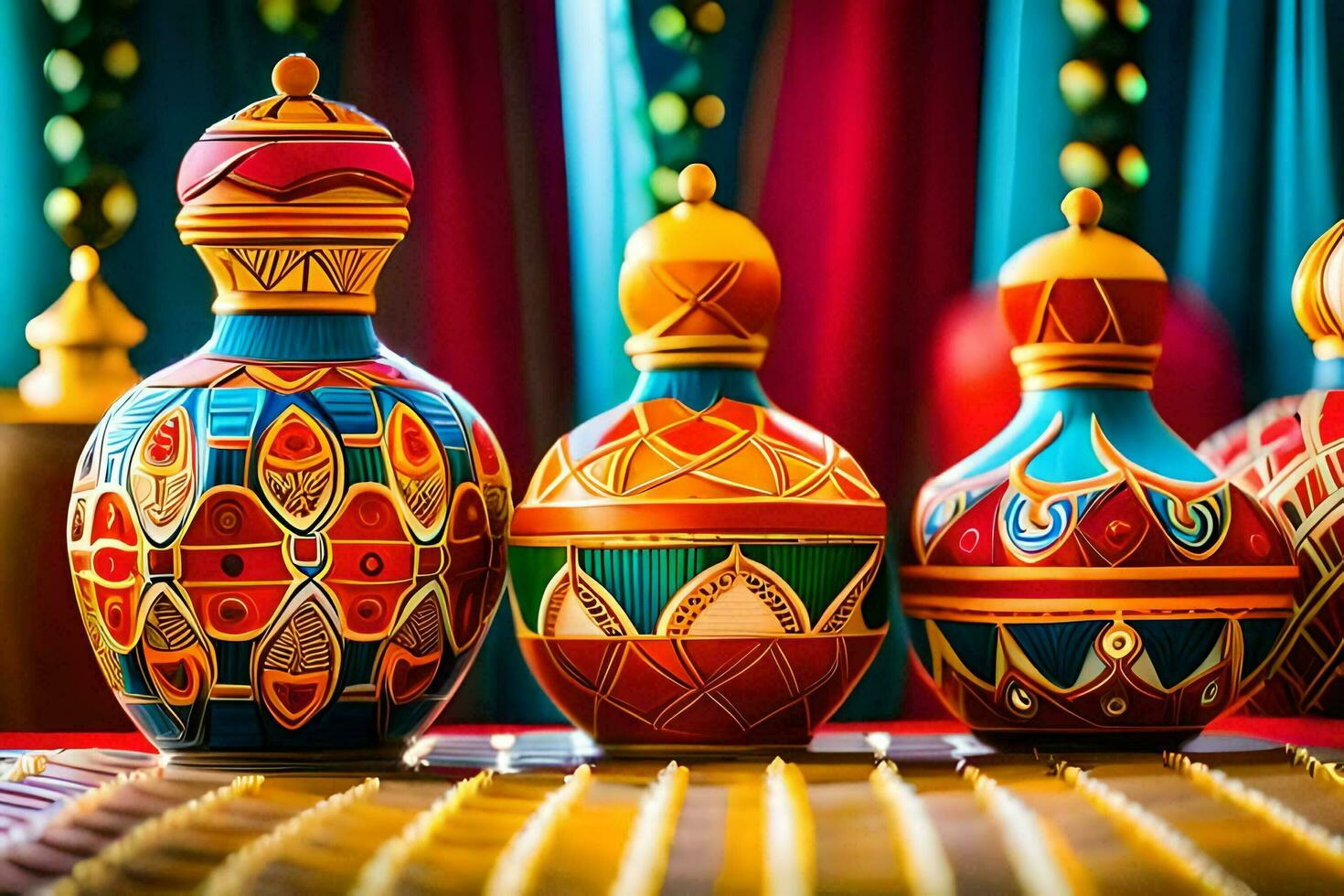 colorful vases with decorative designs on them. AI-Generated photo