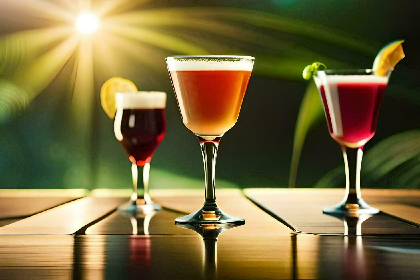 three different types of cocktails on a table. AI-Generated photo