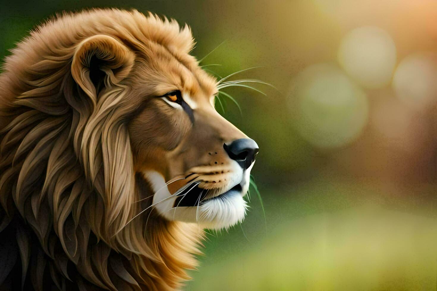 the lion is looking off into the distance. AI-Generated photo