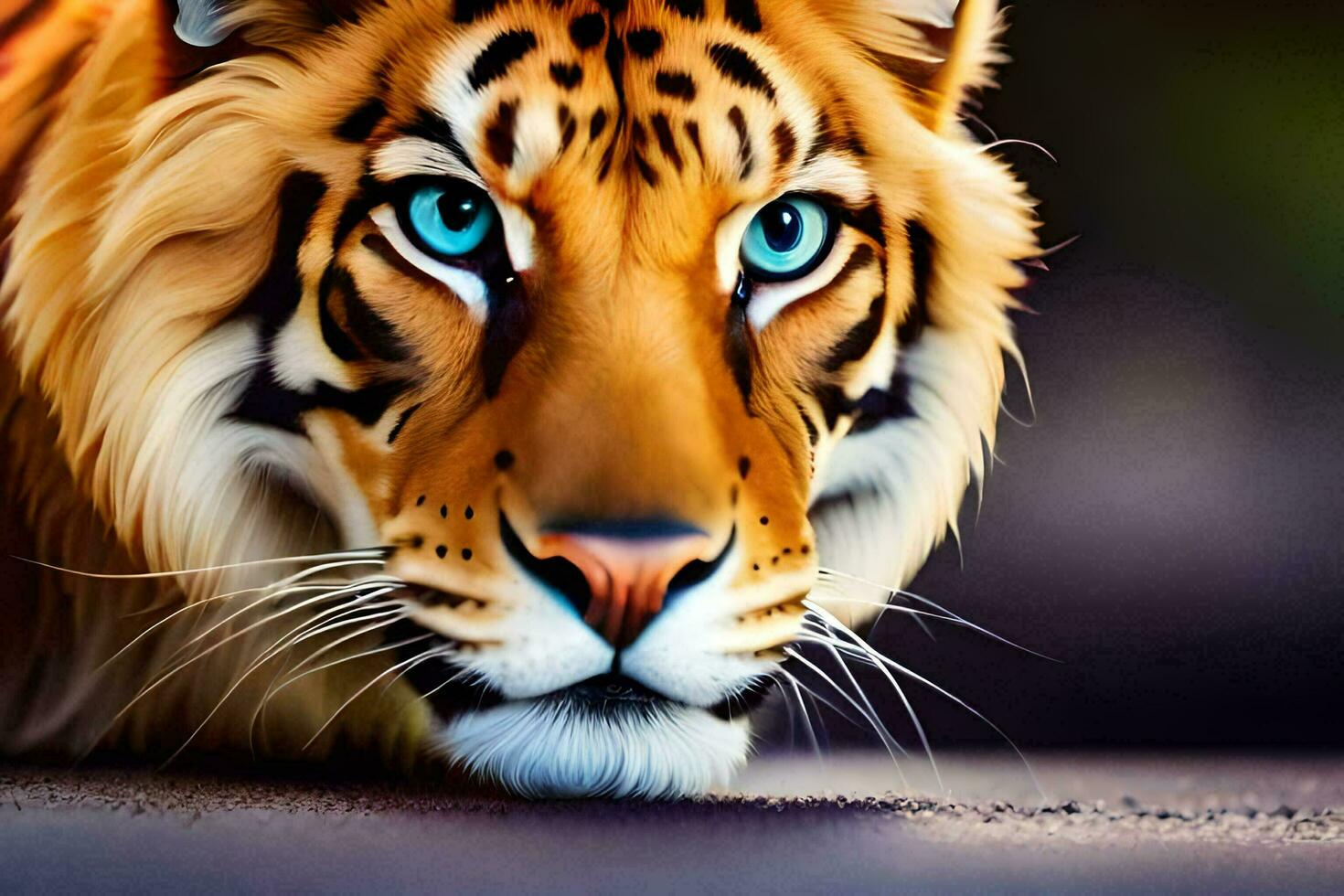 a tiger with blue eyes is looking at the camera. AI-Generated photo