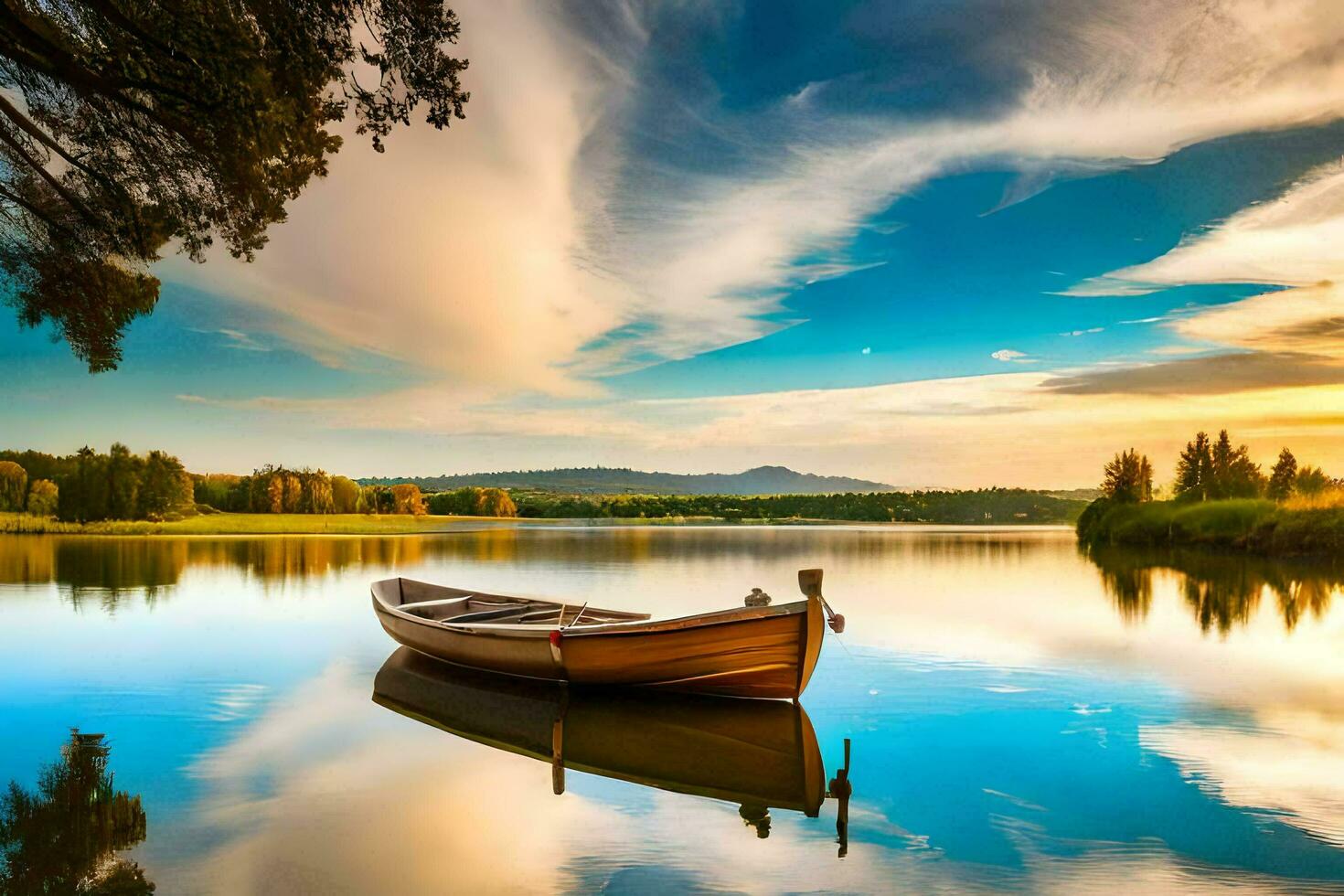 the boat on the lake. AI-Generated photo