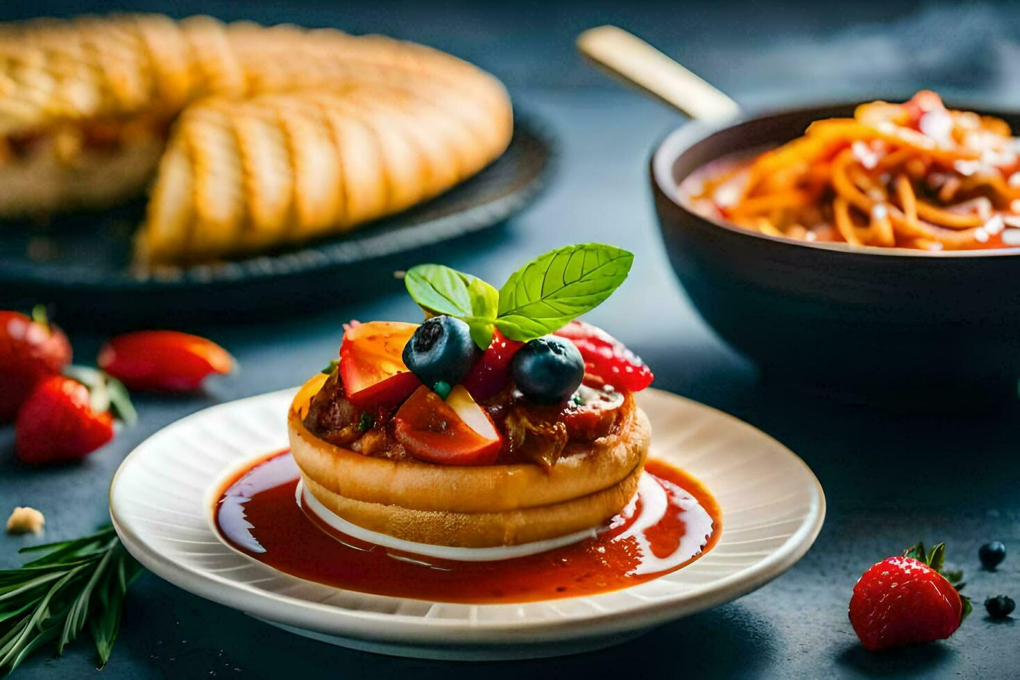 the food is served on a plate with a fork and a spoon. AI-Generated photo
