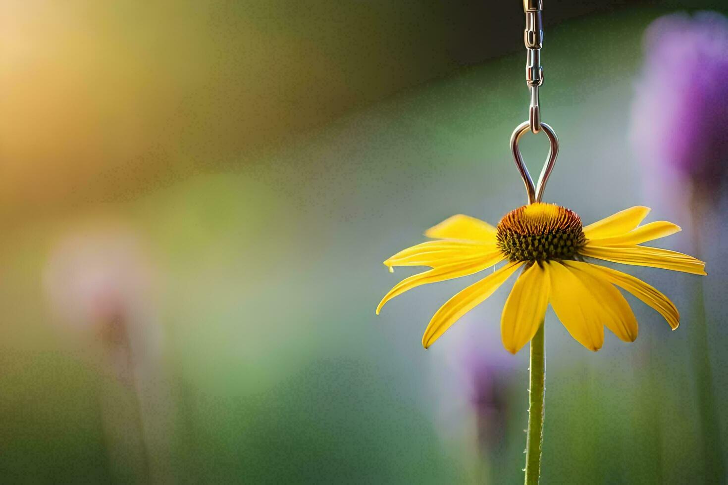 a yellow flower is hanging from a chain. AI-Generated photo