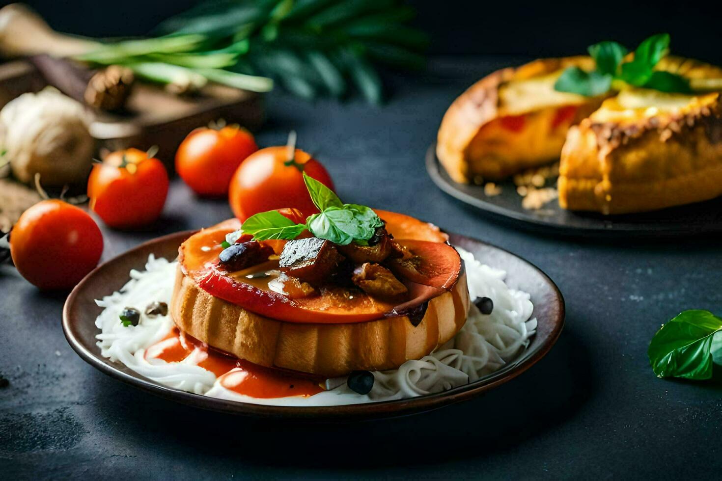 the food is served on a plate with a knife and fork. AI-Generated photo