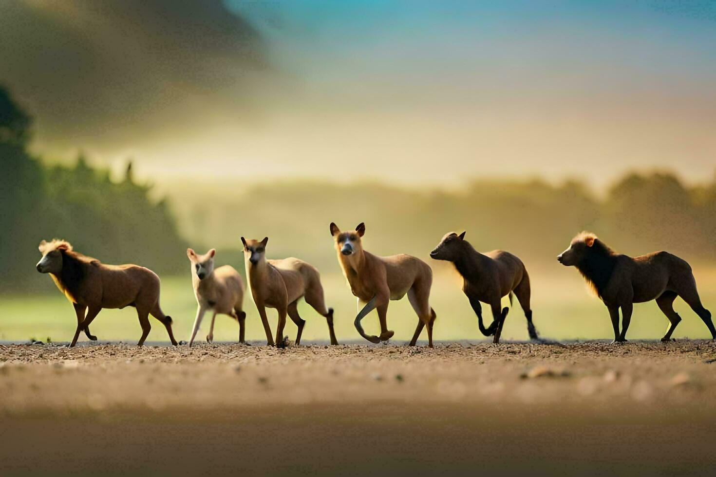 a herd of wild horses running across a field. AI-Generated photo
