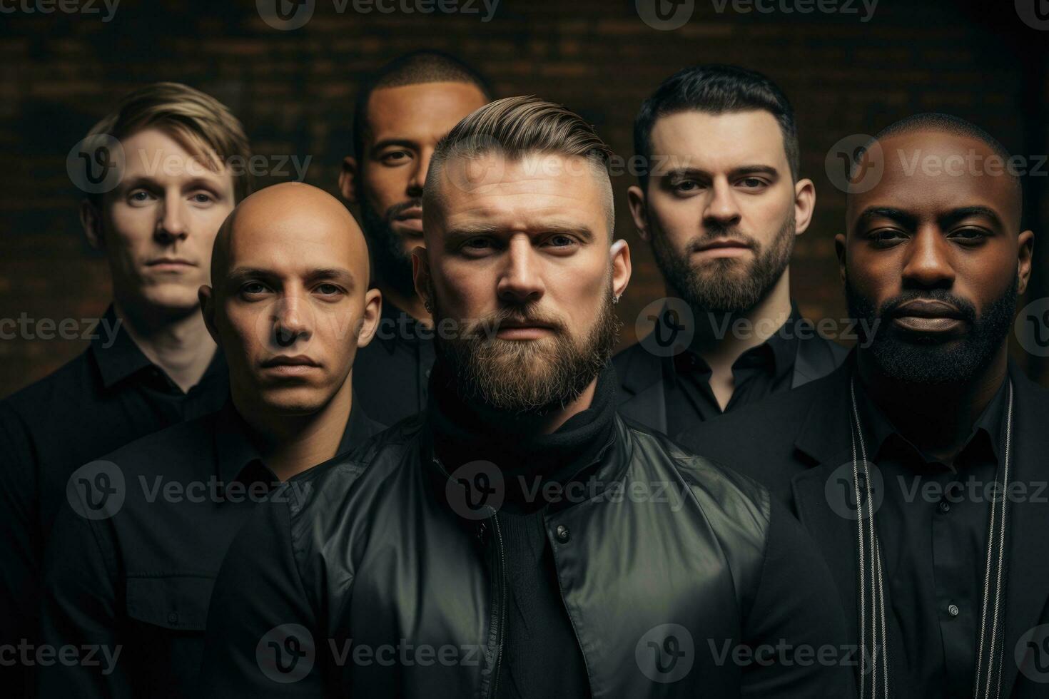 Group of diverse men showcasing variety of facial hair for Movember photo