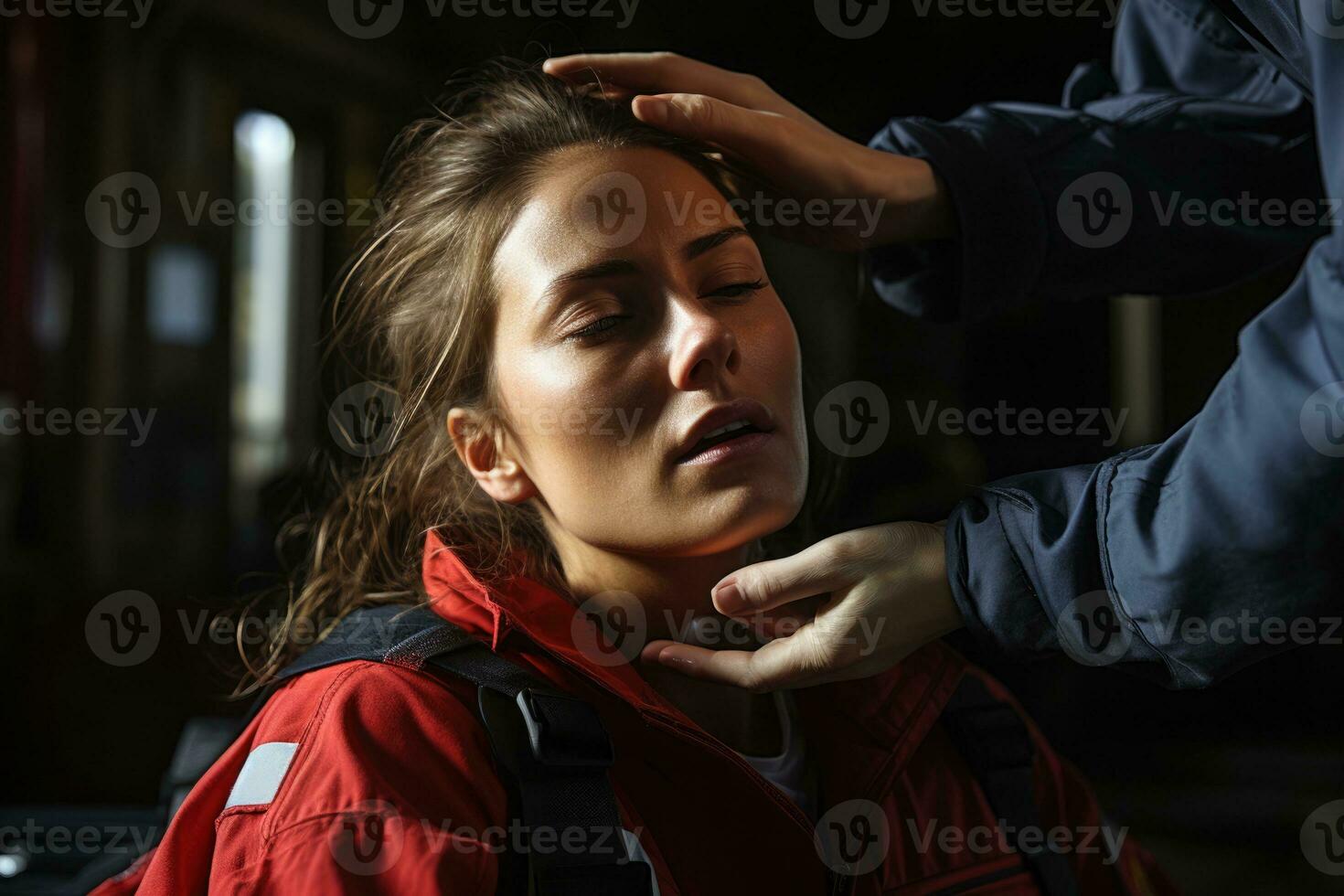 Person demonstrating first aid safety measures during an epileptic seizure photo