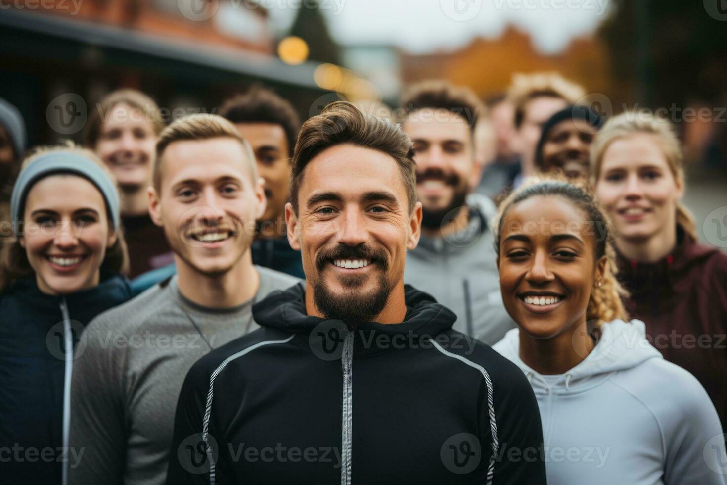 Diverse group participating in a charity run for Movember awareness photo