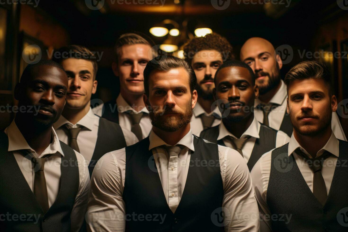 Group of diverse men showcasing variety of facial hair for Movember photo
