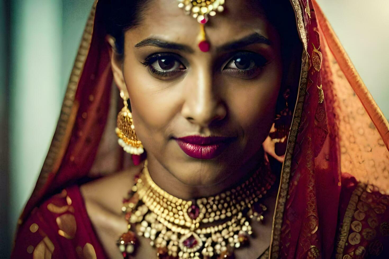 un hermosa indio novia vistiendo tradicional joyería. generado por ai foto