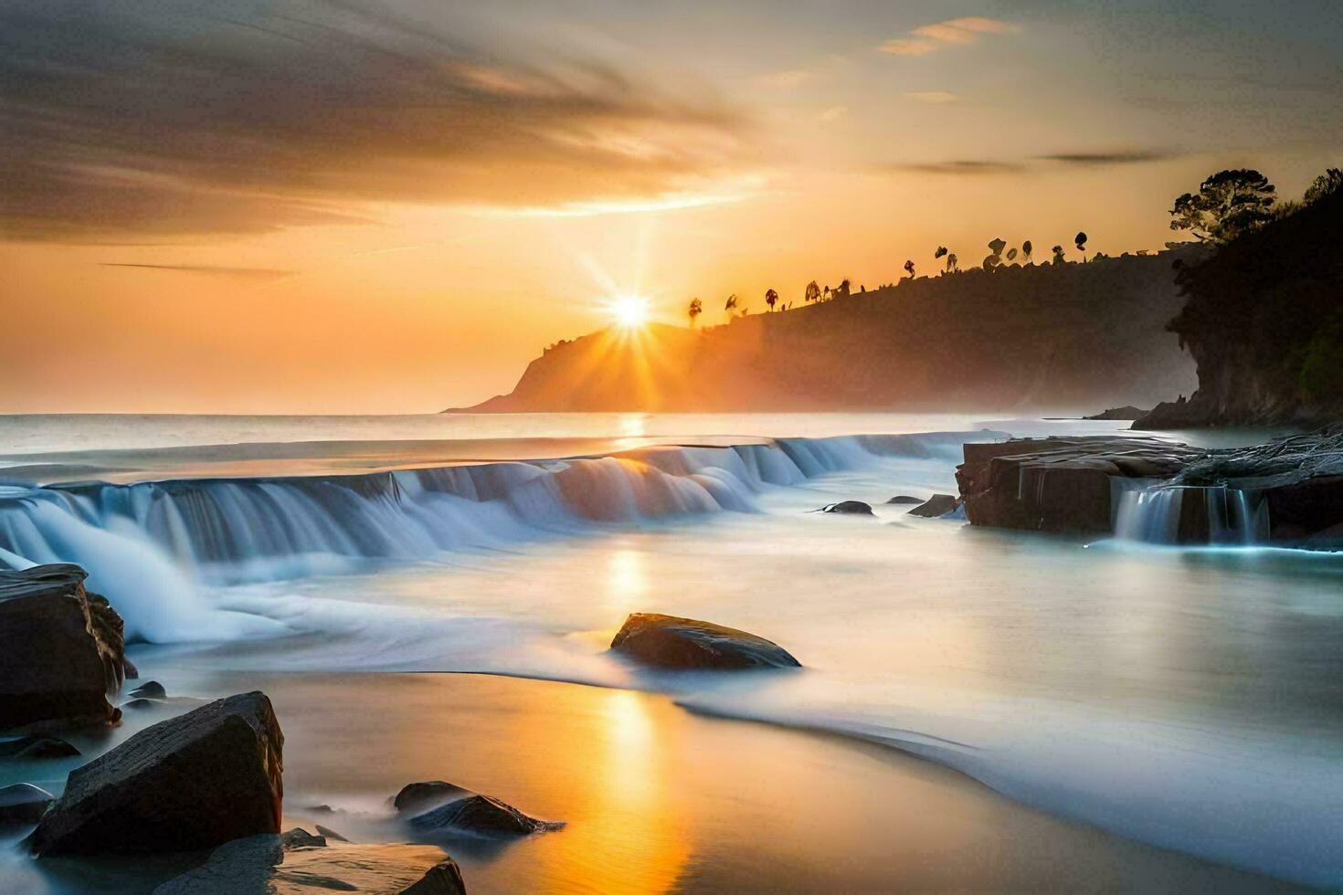 the sun rises over the ocean in this beautiful photo. AI-Generated photo