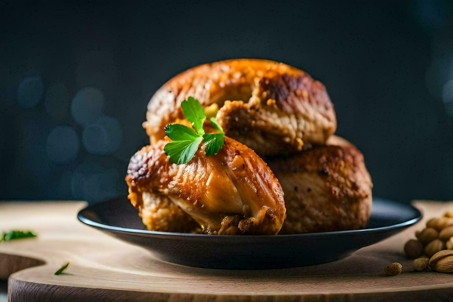 pollo alas en un plato con perejil. generado por ai foto