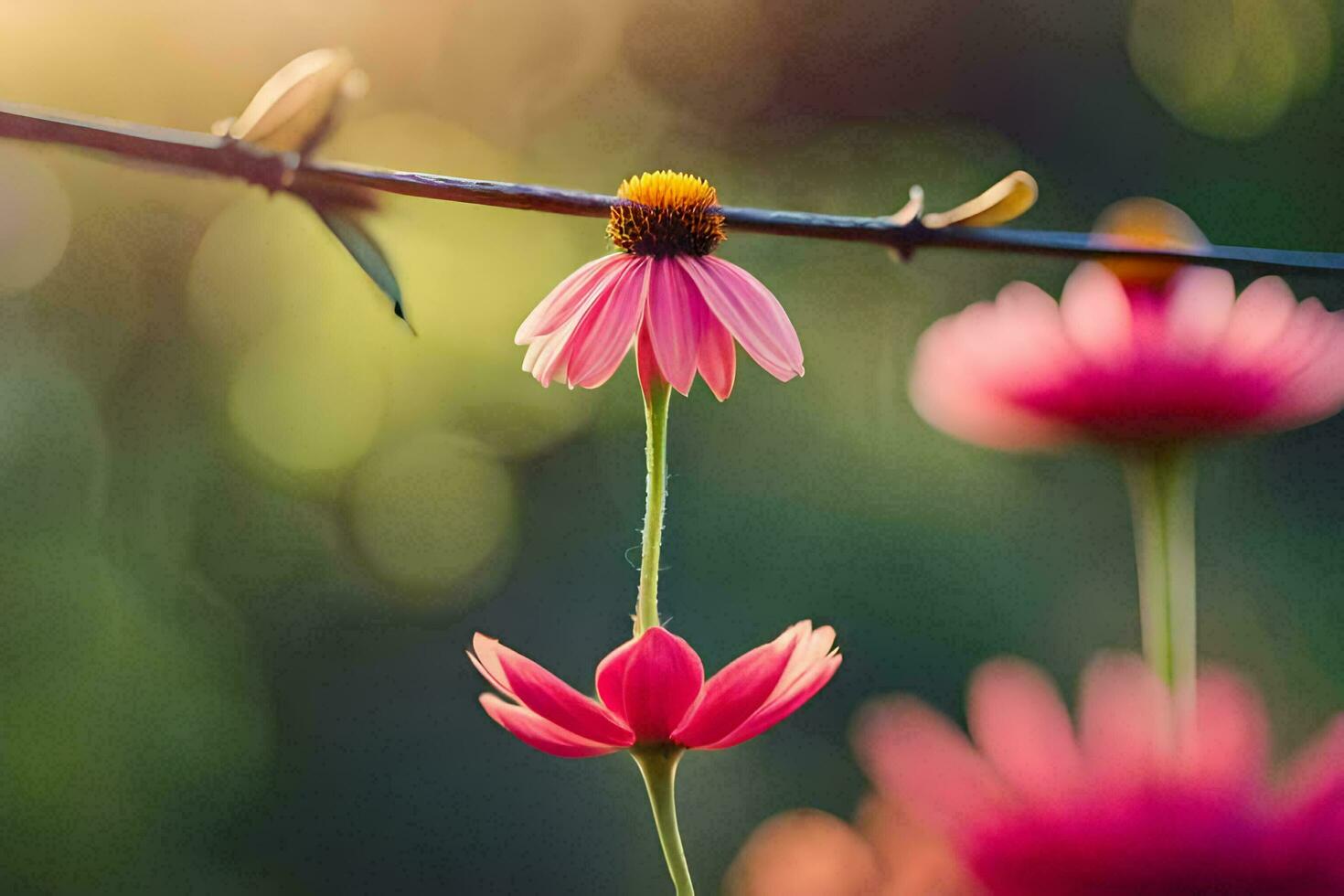 pink flowers on a barbed wire. AI-Generated photo