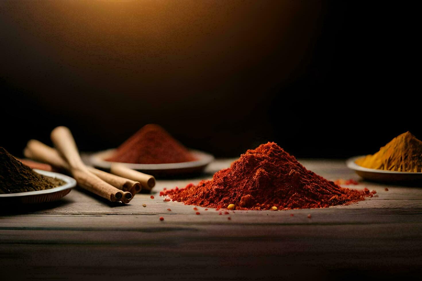 spices and spices on a wooden table. AI-Generated photo