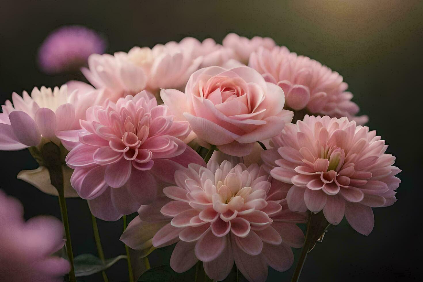 pink flowers are in a vase with a dark background. AI-Generated photo