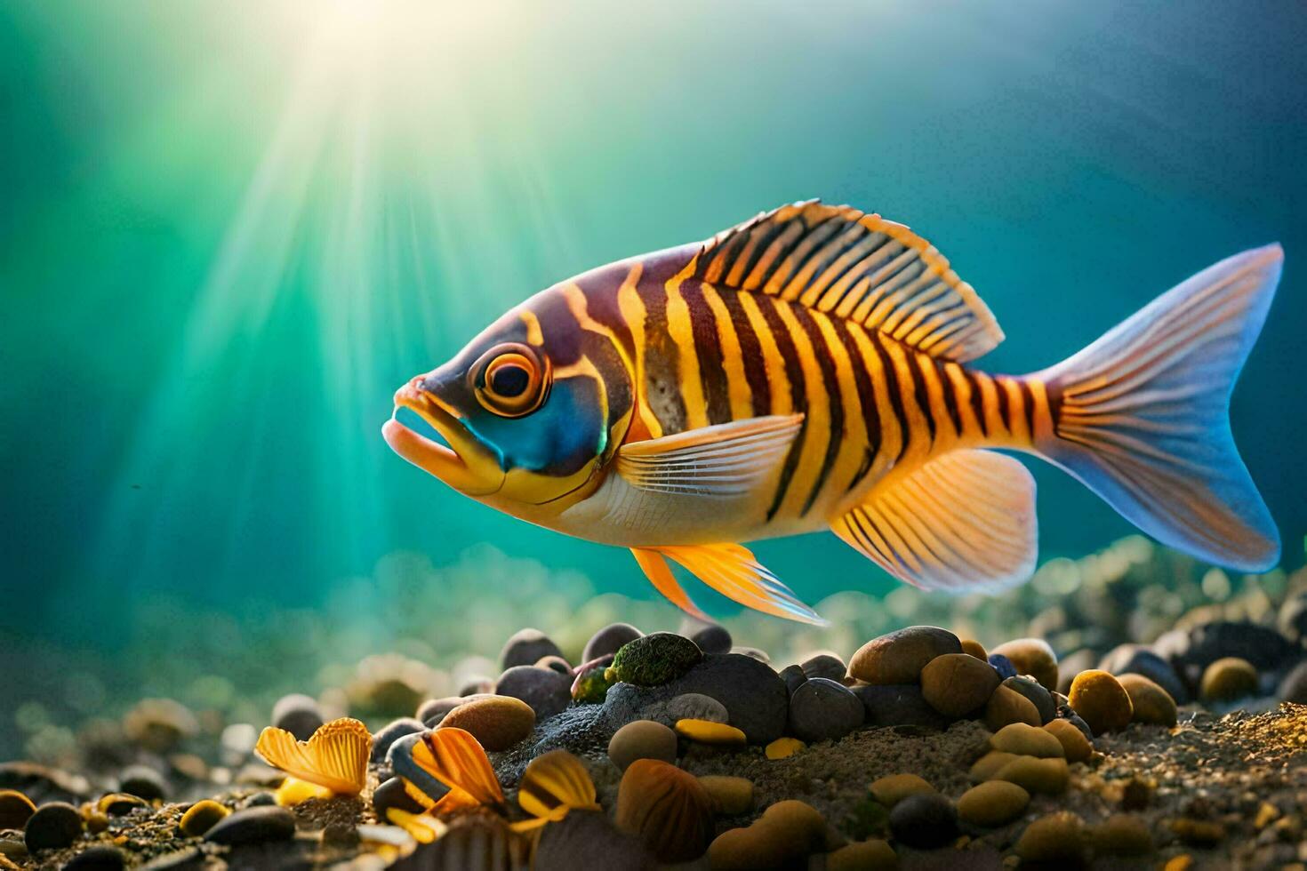 a fish with bright yellow and orange stripes. AI-Generated photo