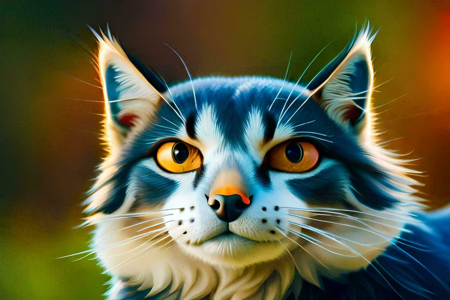 a digital painting of a cat with bright eyes. AI-Generated photo