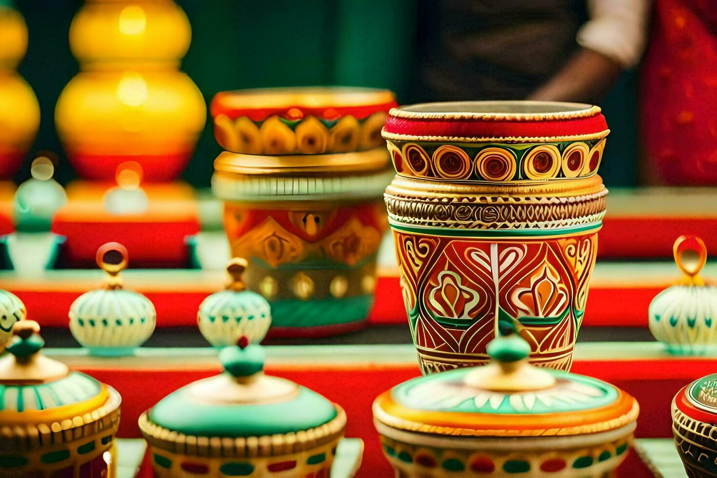 colorful vases and other decorative items on display. AI-Generated photo