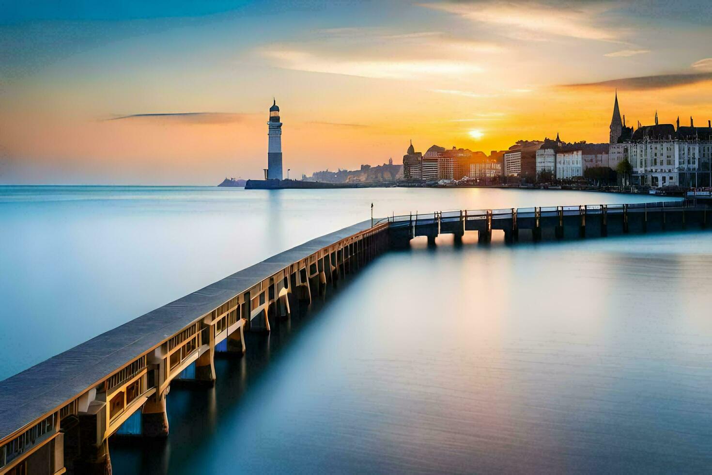 the pier at sunrise in geneva, switzerland. AI-Generated photo