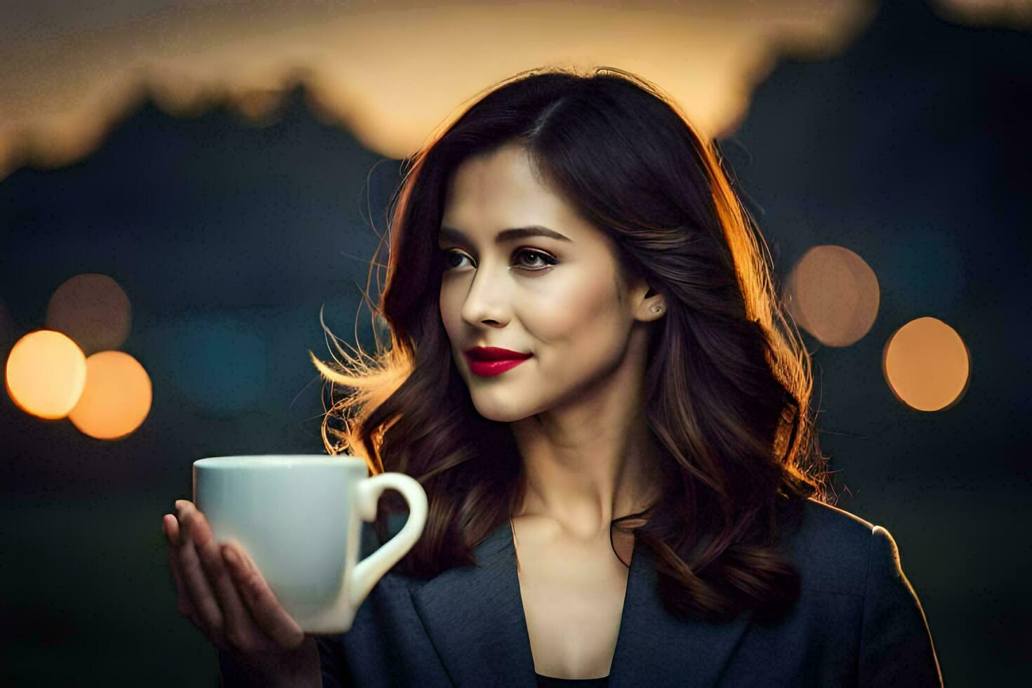 a woman holding a coffee cup. AI-Generated photo